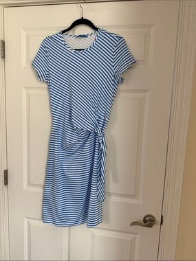 J. McLaughlin Elora Dress Navy White Stripe Catalina Cloth Tie Waist Size Medium